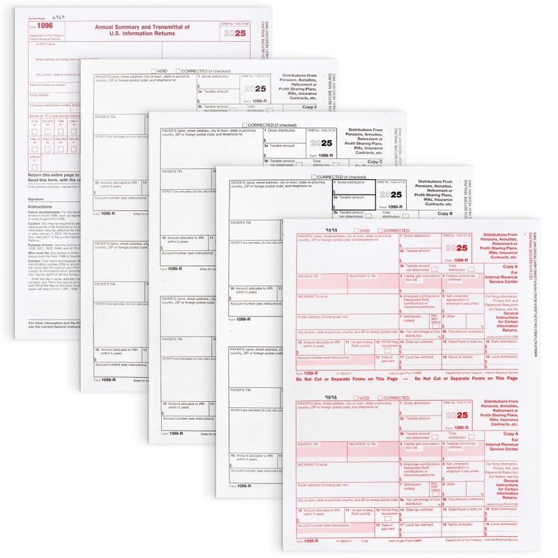 Dutymark 1099-R Tax Forms 2025 (distributions) 25 Sets of 4-Part, Laser Forms, Federal and State Copies (2 Forms on a Sheet) with 3 1096 Transmittals, 2025 - Image 2